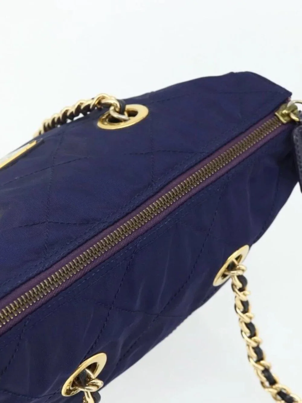 PRADA Chain Shoulder Bag Nylon Purple Gold Auth yk20261